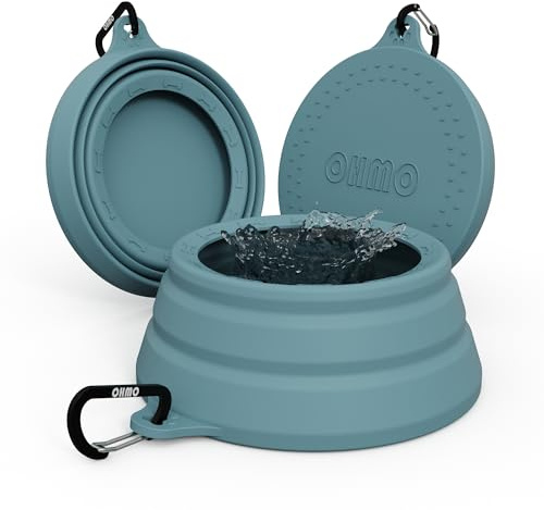 OHMO Faltbarer Hundenapf Anti Tip Over breite Basis kleine Öffnung, Reisenapf Hund, Weniger Spritzer Verschütten Tragbare Pet Bowl für Road Trip, Katze Reisezubehör (700ml, Hellblau)