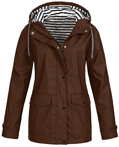 HOOUDO Regenjacke Damen Wasserdicht Atmungsaktiv Dünn/Plüsch-Stil Leichte Regenmantel Hooded Regen Jacke Lang Übergangsjacke Camping Trekking Windbreaker Outdoorjacke Herbst Outwear mit Kapuze