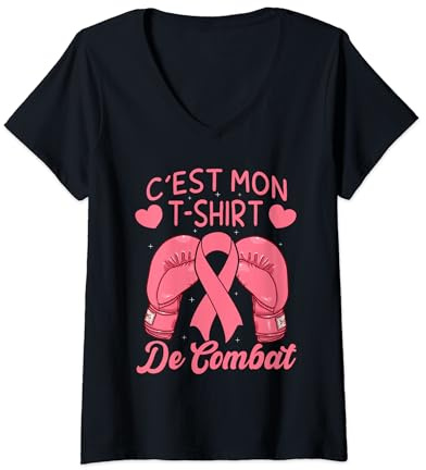Cadeau Prévention Cancer Ruban Rose Combat Du Cancer Du Sein T-Shirt avec Col en V