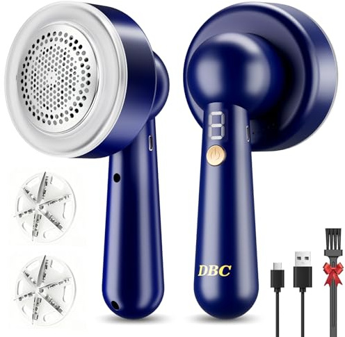 DBC Fabric Shaver & Lint Remover for Clothes, Sweaters & Furniture | 6-Leaf Blade, 3 Speeds, 2H Runtime, Portable Design Perfect for Travel, Includes 2 Extra Blades, Dark Blue