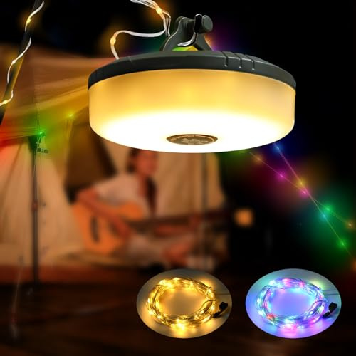 Brillistep Camping String Light 10m for Tents, USB Camping Lantern Light with 10m RGBW String Light for Indoor Outdoor Decor