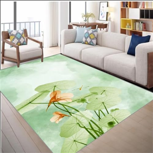 RUGMRZ Teppichboden Auslegware Teppich Badezimmer Grüner Lotus Dekoration einfache Kunst Dekoration Schlafzimmer Wohnzimmer Teppich rutschfest Wohnzimmertisch 90X150CM