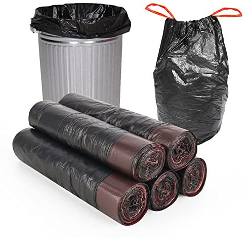 Trendecor Sacchi della spazzatura con cordino, 5 rotoli da 15 l, extra resistenti, colore nero, antistrappo, senza profumo, per ufficio o casa (45 x 50 cm, 75 pezzi)