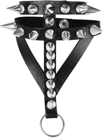 JewelryWe Punk Gothic Lederarmband mit Ring: Spike Nieten Kegelnieten Einstellbar Leder Armband mit Kette und Kreis Hip Hop Rock Cosplay Armreif Maschette für Halloween Kostüm Zubehör Schwarz