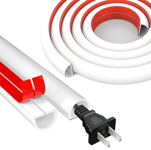 2M White Silicone Cable Trunking, Half Round Flexible Wire Cover, Self Adhesive Cables Protector for Hide Wires on Wall Floor of Home&Office,15mm×10mm - 2 Meters