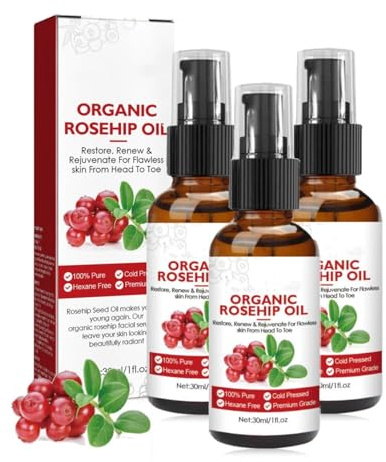 Hagebuttenöl Bio Kaltgepresst, Natural Moisturiser Premium Hagebuttenkernöl, Anti-Aging Anti-Falten-Hagebuttenöl für Gesicht, Haut, Körper, Haare, Hände (3)