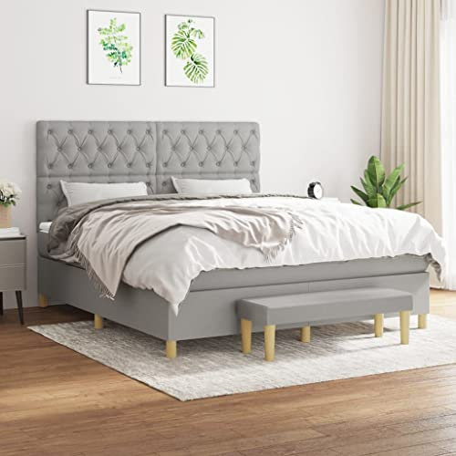 OHOOWOO Boxspringbett mit Matratze Hellgrau 160x200 cm Stoff,Komfortables Boxspringbett für erholsamen Schlaf und vielseitige Nutzung