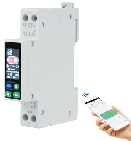 40A tuya Disyuntor WiFi magnetotermico contador electrico WiFi interruptor temporizador 90-240V AC 1P+N Interruptor remoto con protección contra sobretensión y sobrecorriente etc(con pantalla LED)