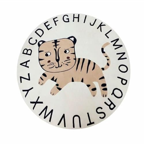 YATOLA Teppich Kinderzimmer Waschbare Spielteppich Rutschfester Kinderteppiche Runden Kindermatte für Babyzimmer Schlafzimmer Babymatte Weich Antirutsch Tier Tiger Leopard Löwe (Weiß 1, 120cm)