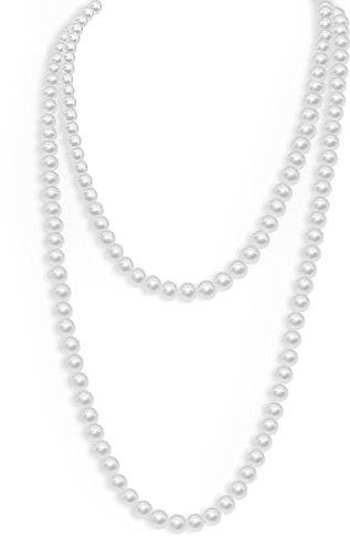 LIURFLNC Perlenkette 150cm - 1920s Gatsby Elegante Künstliche Halskette für Damen und Herren, modische Kostümaccessoires in Weiß