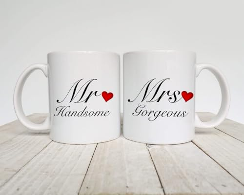 2 tazas impresas de cerámica con texto en inglés «Mr & Mrs», para boda, compromiso, regalo divertido, café y té, 5 unidades
