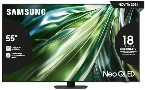 SAMSUNG TV QE55QN90DATXZT Neo QLED 4K Mini LED, Smart TV 55 Processore NQ4 AI Gen2, Neo Slim, DVBT-2, Q-Symphony & Dolby Atmos, Integrato con Alexa, Titan Black 2024 (Ricondizionato)