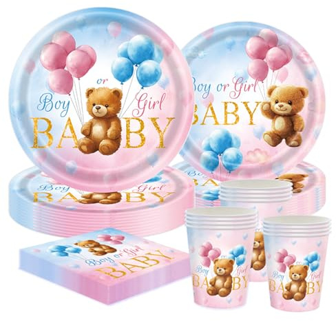 Björnar födelsedag festservis set – 50-delars set med tallrikar, koppar och servetter – söt björndesign för dekoration barnfödelsedag och babyshower