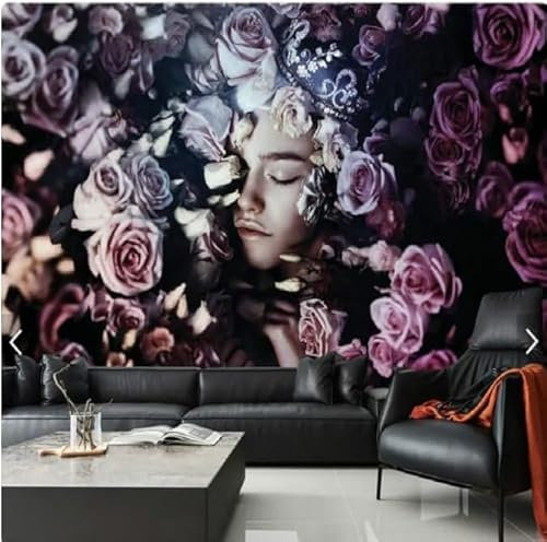 XLMING Minimaliste Fleur Violette Caractère Créatif 3D Papier Peint Luxe Décoration Manger Adulte Intérieure Salon Canapé Chambre Fond TV Mur-430cm×300cm