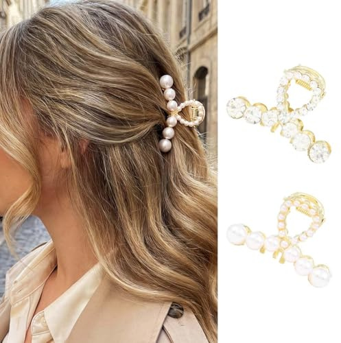Reaky Haarklammern mit Perlen, goldfarbene Haarklammern aus Metall, Mini-Haarspange mit Strasssteinen, Haarschmuck für Damen