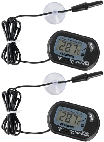 Aquarium Thermometer, Digital LCD Thermometer Fish Tank Temperature Gauge with Probe Suction Cup for Terrarium Reptile Habitat Water Temperature Test 2PCS