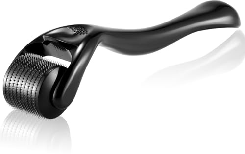 Derma Roller, 0.5 mm Derma Roller Visage, pour Stimuler la Pousse des Cheveux et de La Barbe, Réduire la Chute des Cheveux, Soins de la Peau, Cheveux – Noir