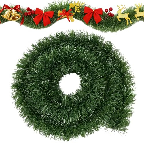 Weihnachtsgirlande, 15M Grüne Tannengirlande Künstlich Wie Echt Christmas Garland für Außen und Treppe, Künstliche Girlande Weihnachten Weihnachtsdeko Innen Outdoor
