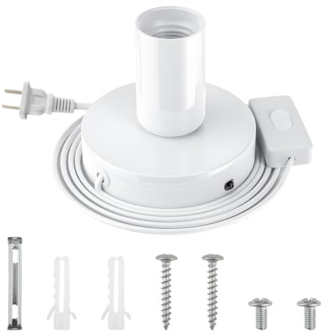 Casquillo e27 Portalamparas Con 1,8 m de Cable y Botones de Interruptor Portalámparas para Dormitorio Chimenea Pared Café Halloween Navidad Blanco (No Hay Bombillas Incluidas/Estándar de EE. UU)