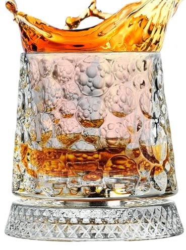 Bicchieri da vino – Bicchiere da whisky giapponese, base girevole a 360 gradi, bicchieri trasparenti alla, bicchieri da whisky in con linee verticali, per uomini, papà, marito, feste di