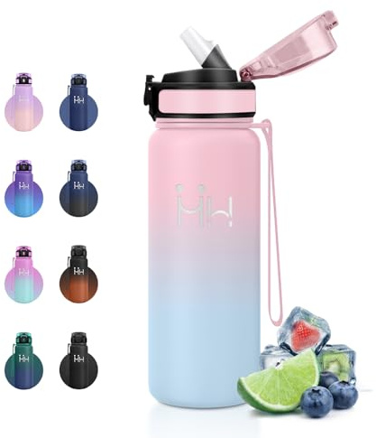 JAPORIA Botella Agua Acero Inoxidable 750ml, Botella Agua con Pajita, Cantimplora Termica sin BPA, a Prueba de Fugas, Doble Pared al Vacío, Thermos para Oficina, Coche, Viaje, Senderismo