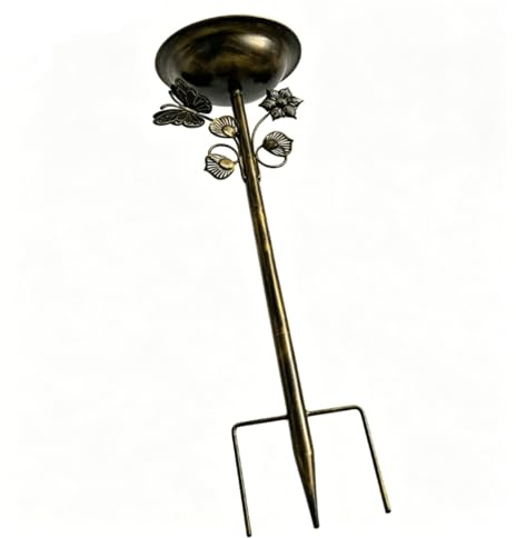 Chiyyak Metal Bird Bath Bird Feeder Freestanding Feeder Large Capacity Round Platform Vintage Iron Detachable Bowl Stake Design with Protective Coating for Patio Garden Lawn (Golden Bath)