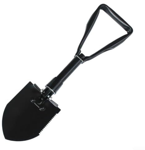Klappspaten aus Karbonstahl, Campingspaten mit Spitzhackensäge, tragbares Einstiegswerkzeug für Wandern, Rucksackreisen, 48 cm, Schwarz (Schwarz, 48 cm)