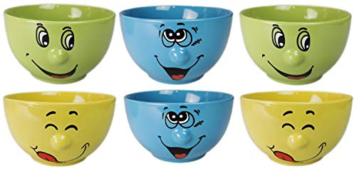 Ingbertson Zwinkerli Becher & Schalen Set – Keramik/Porzellan – Kaffeebecher 350 ml, Müslischale 500 ml oder Set – zufällige Farbe – für Kaffee, Tee, Müsli, Dessert (6 Müslischalen)