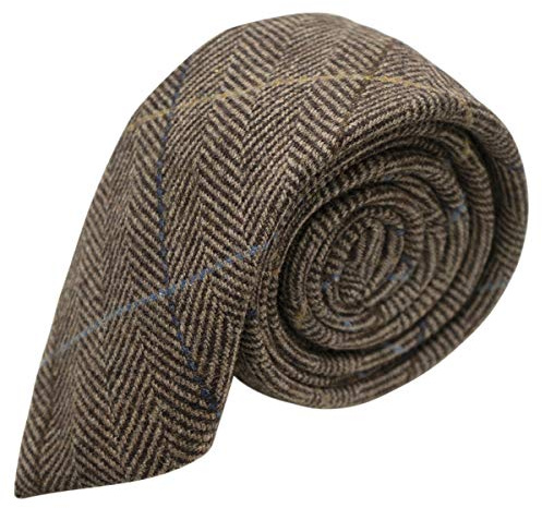 King & Priory Luxury Walnut Brown Herringbone Check Tie, Tweed