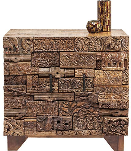Kare Design Kommode Shanti Surprise Puzzle Nature, Kleine Holzkommode aus Massivholz für das Wohnzimmer mit 2 Türen, edel, jedes Stück ein Unikat, (H/B/T) 90x90x40cm