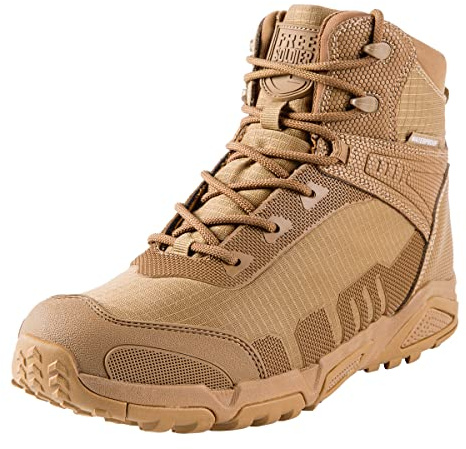 FREE SOLDIER pour Homme Mid Haute durabilité Lacets Bottes Durable Imperméable Armée Combat Chaussures Respirant Tactique de Randonnée(Marron-imperméable,42EU)