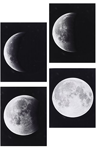 4 Pedazos Cuadro al Óleo Artesanía de Lona Impresión de Luna Decoración de Hogar Cafetería