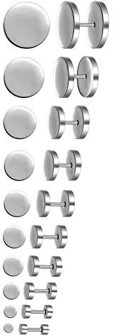 10 pares de pendientes falsos dilatadores de acero inoxidable 3 mm - 14 mm, Acero inoxidable