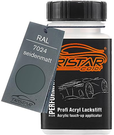 TRISTARcolor RAL 7024 Graphitgrau seidenmatt Lackstift | Lackfläschchen mit Pinsel, 50 ml, schnelltrocknend