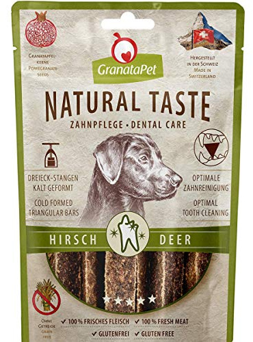 GranataPet Natural Taste - Soin Dentaire élégant au cerf - Friandises pour Chien sans céréales et sans Sucre ajoutés - Récompense pour Une collation savoureuse Entre Les Deux - 70 g