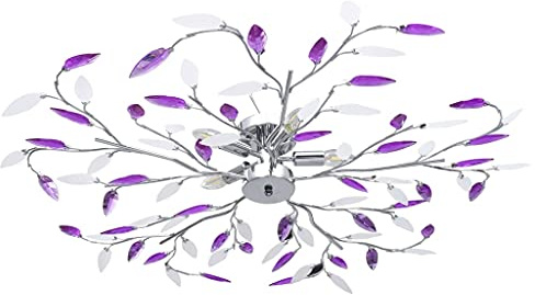 vidaXL Lámpara de techo brazos cristal forma hoja 5 bombillas morado