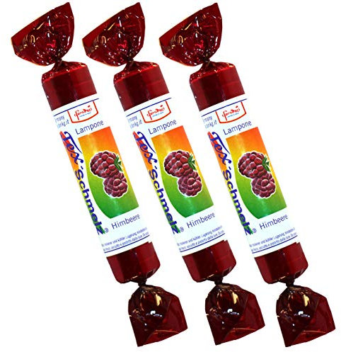 Tex-Schmelz Destrosio Caramella Lampone, confezione 3 rotoli da 33gr - energia rapida e veloce, aumenta fabbisogno energetico per cervello e muscoli, assorbimento immediato