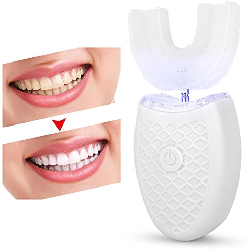 Cepillo de Dientes Ultrasónico, Cepillo de Dientes Eléctrico con Cabezal de Cepillo de Dientes en Forma de U, Dispositivo de Blanqueamiento de Dientes con Luz Fría de Carga Inalámbrica (Blanco)