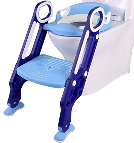 Riduttore WC con Scaletta Allenamento Regolabile per Bambini E Bambine Sedile Toilette Scaletta, Pieghevole, 2 Opzioni di Cuscino del Sedile, Portante 80 kg