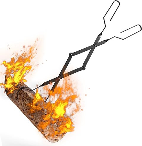 Kingson Pinze per caminetto ad arco, 66 cm, per caminetto interno, braciere da esterno e falò, colore: nero sabbiato