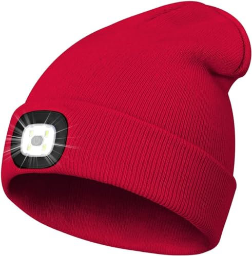 KAVAVO Beanie-Mütze mit Licht, wiederaufladbare USB-LED-beleuchtete Beanie-Mütze, Unisex-Winterwärmer-Strickmütze für Nachtspaziergänge, Angeln, Camping, Jagd.