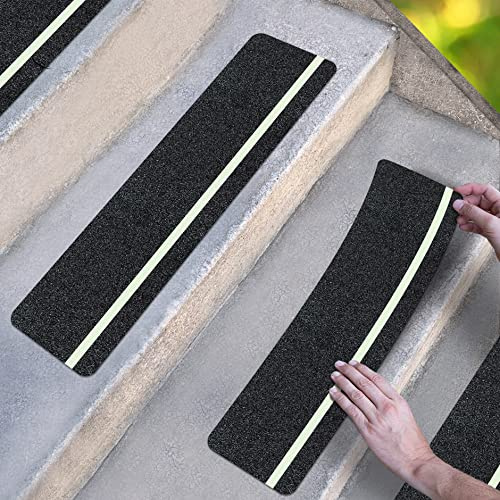 ThreadNanny Anti Slip Traction Treads with Glow in Dark Stripe (5-Pack), 6 X 24, Best Grip Tape Grit Non Slip, Outdoor Non Skid Tape, High Traction Friction Abrasive Adhesive for Stairs Step