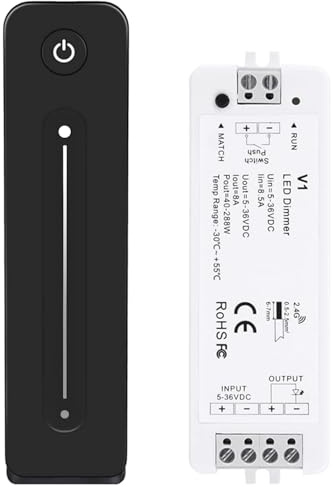 RCYF LED Dimmer 12V 5V 24V 36V 8A PWM Wireless RF Switch with 2.4G Brightness Adjustment Contact Remote for Led Single Color Strip
