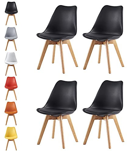 mcc direct Esszimmerstühle im 4er Set Küchenstuhl Bürostuhl Lounge Stuhl Designer Schalenstuhl Eva (Schwarz)