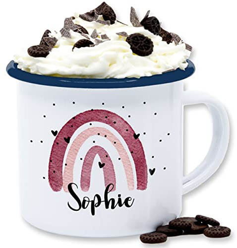 Emaille Tasse Blechtasse - Boho Regenbogen I Boho Rainbow - 300 ml - Weiß Blau - einschulung tassen custom mug name kita kaffeetasse becher kindergarten kaffeetassen bedrucken bohemian