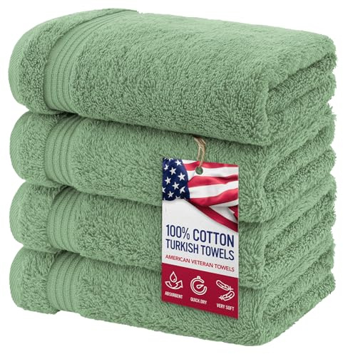 American Veteran Towel, Hand Towels for Bathroom Set of 4, 100% Cotton Turkish Hand Towel Sets, Soft Hand Face Towels, Sage Green Hand Towels