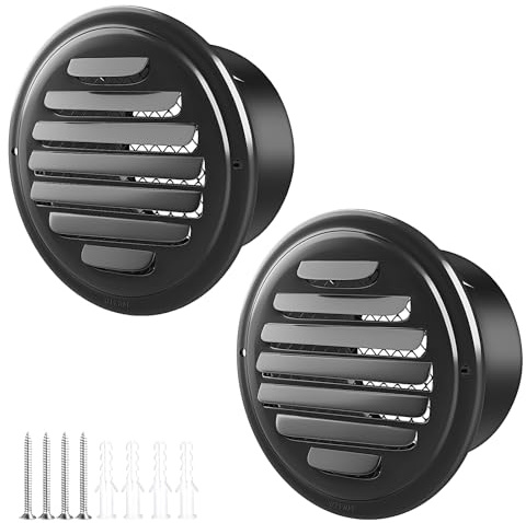 6inch 2Pcs 304 Stainless Steel Round Air Vents Cover, piiyoosnn Louvered Grille Cover Vent Flat Ducting Air Vent Wall Inlet with Built-in a Fly Screen Mesh for HVAC Ventilation Black (6inch-2Pcs)