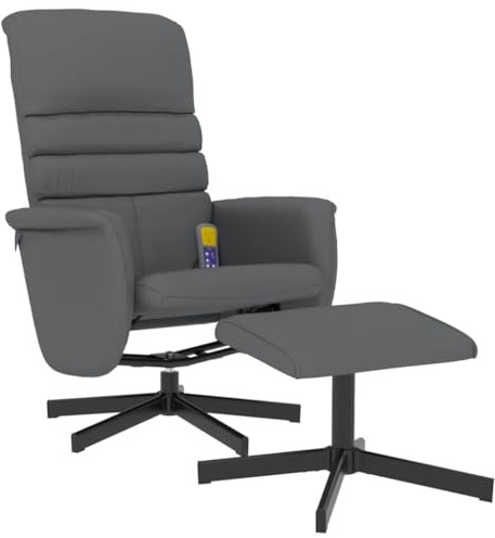 vidaXL Massagesessel, Sessel Verstellbare Rückenlehne, Drehbar Fernsehsessel Relaxsessel mit Fußhocker, Liegesessel Polstersessel Ruhesessel, Grau Kunstleder