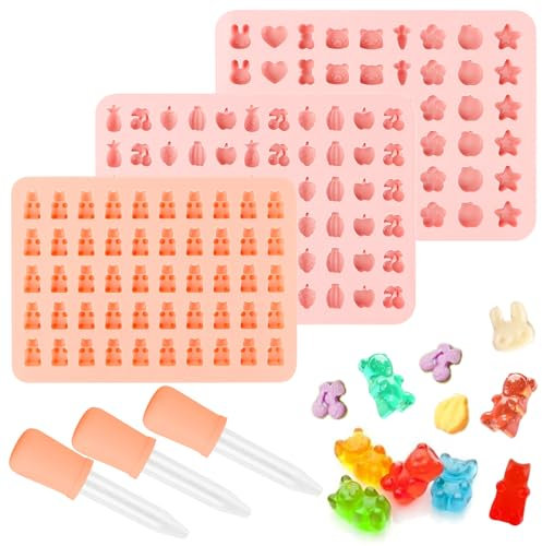 Gummibärchen Selber Machen Set, 3 Stück Silikonform Gummibärchen, Silikon Pralinenform, Mini Herz Gummibärchen Form Silikon Für Eiswürfelformen, Gelee Bonbonform Mit 3 Pipetten