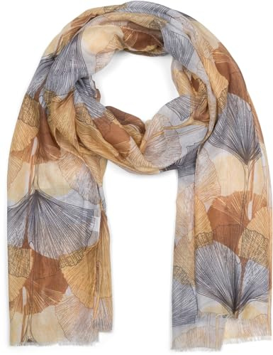 styleBREAKER Damen Schal Ginkgo Leaves Blätter Muster | Luftig leichtes 180x92 cm Format mit kurzen Abschlüssen an den Enden, vielseitig umwickelbar oder als Schulter-Stola nutzbar.